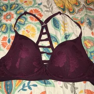 maroon floral caged back VS PINK bra